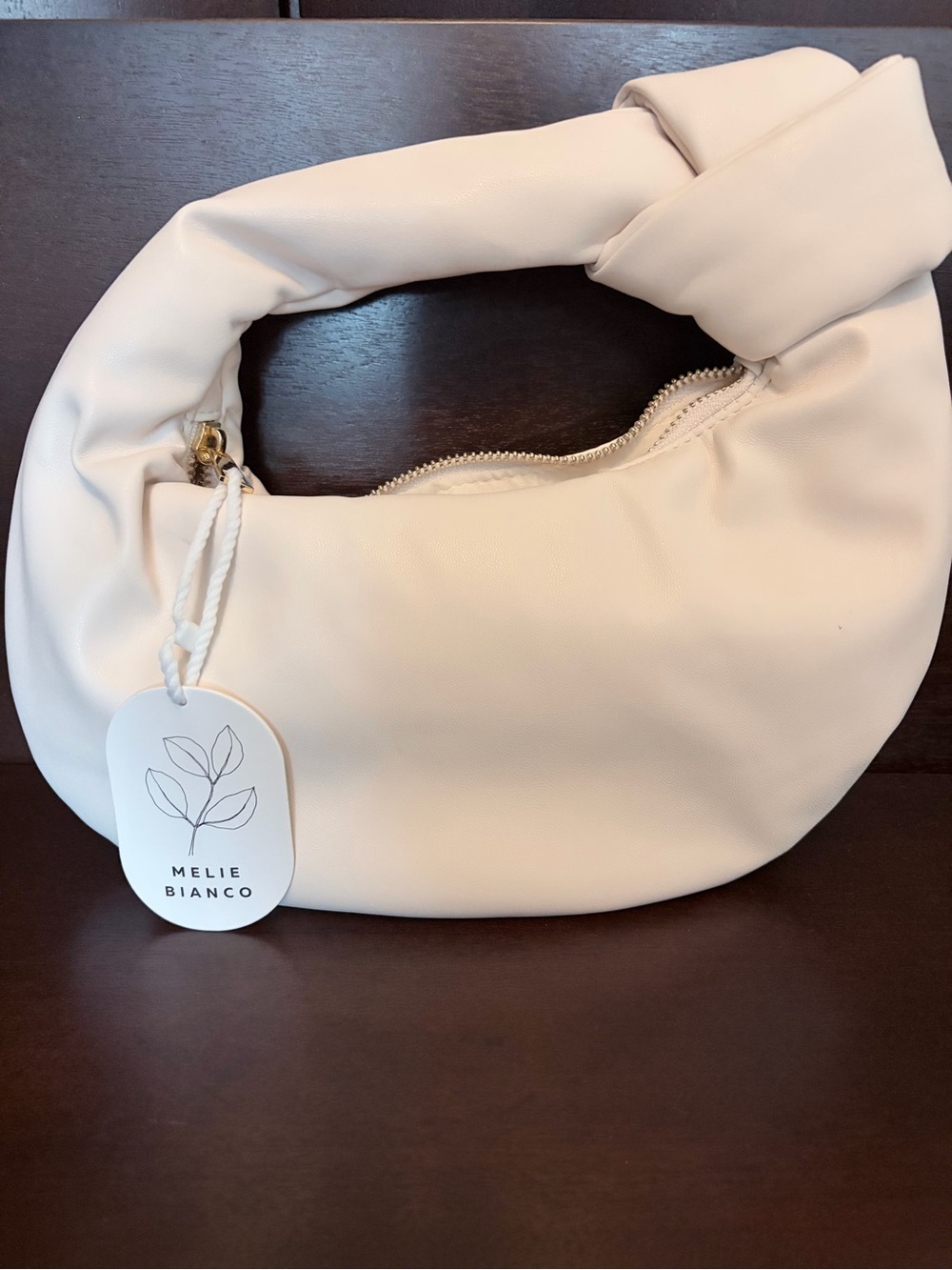 Melie Bianco Cream Knotted Handle Shoulder Hobo